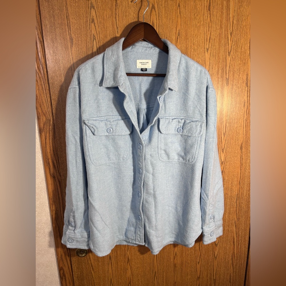 AEO Boxy Fit Powder Blue Shacket